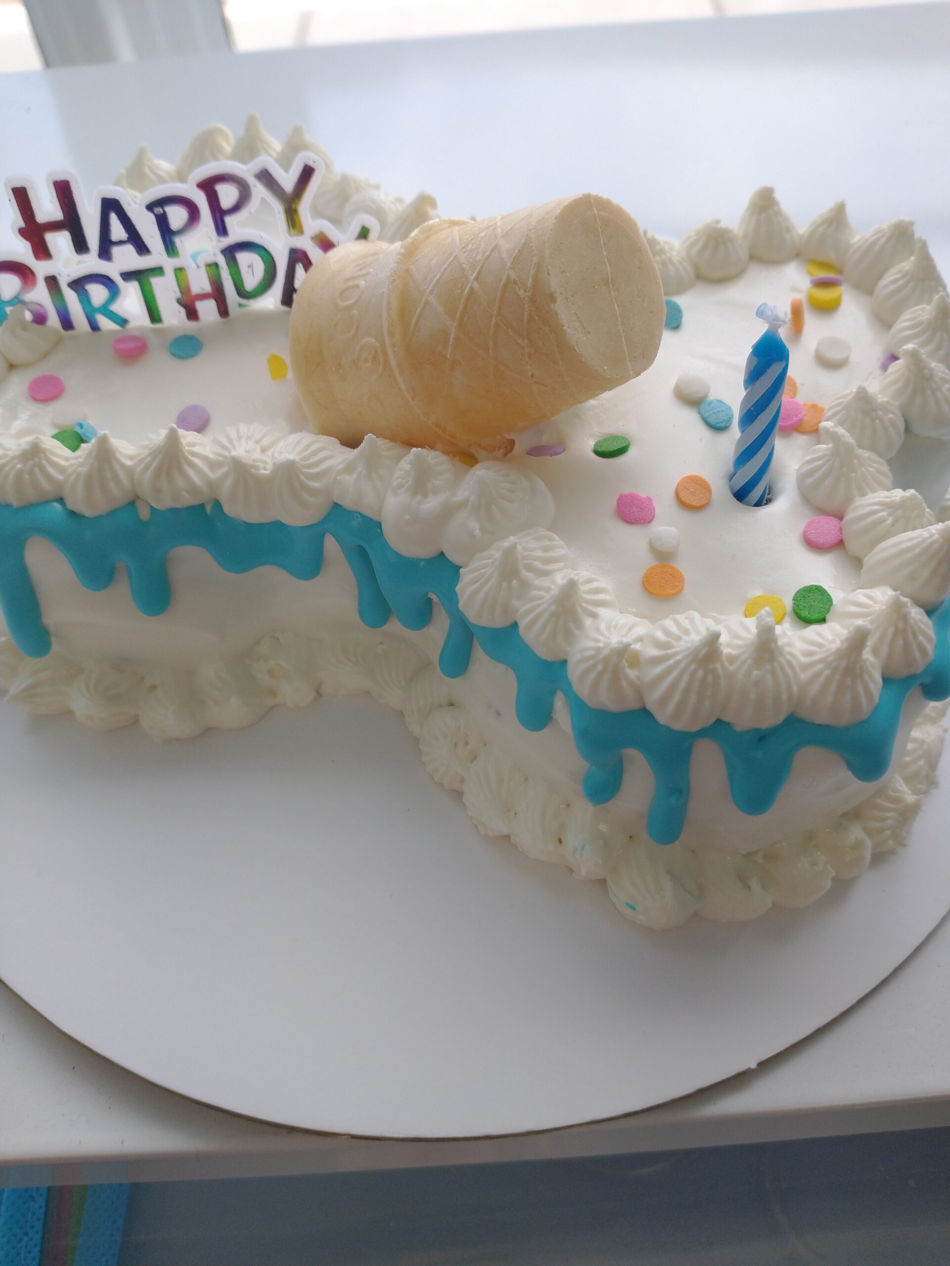dog birthday cake shaped like a bone in a large size
